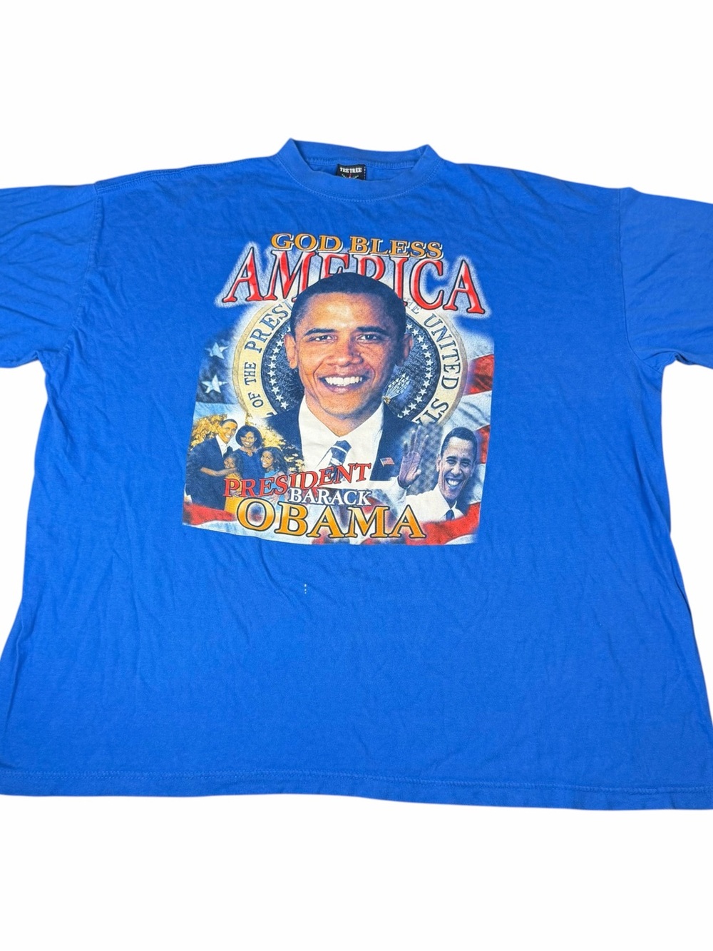 Vintage President Barack Obama God Bless America Blue T-Shirt Size 3XL XXXL USA